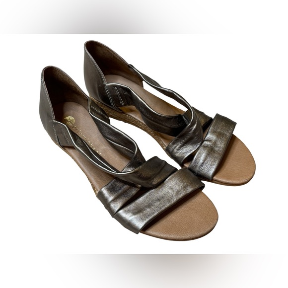 Eric Michael Leather Netty Pewter Open Toe Wedge Heel Sandals -Made in Spain 8.5 - Picture 4 of 10